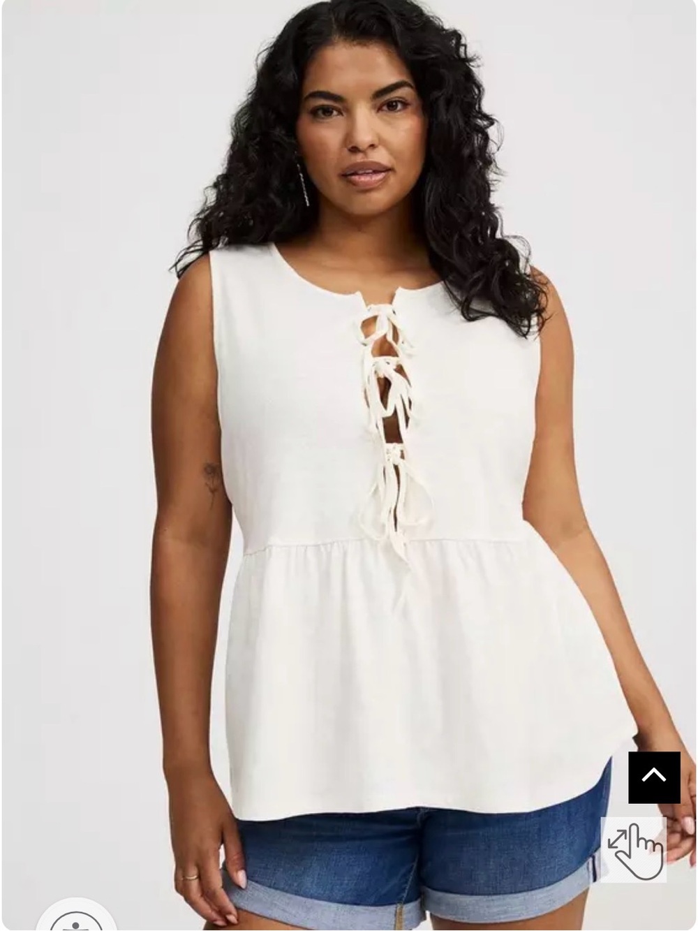 torrid Cream Lace-Up Sleeveless Peplum Tank
